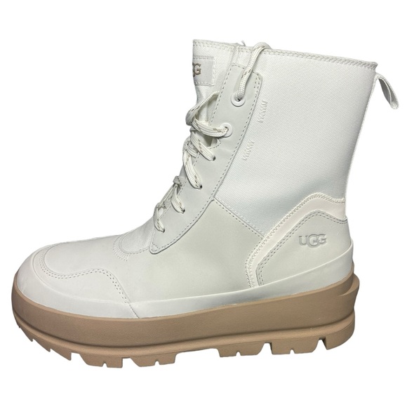Ugg The Lug Boots Leather Canvas Combat Waterproof Bright White Womens Size 9 - Picture 9 of 16